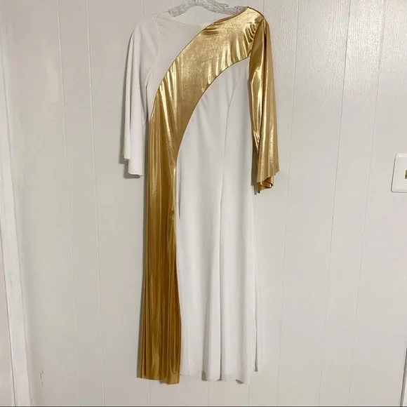 white and gold praise dance dress Asymmetrical Bell Sleeve Dress -WOMENS main image 1